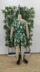 Kadın Tek Omuzdan Açık Beli Lastikli Desenli Süprem Tulum