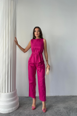 KETEN BLUZ - PANTOLON TAKIM MASSİMO MODELSCREAT KUMAŞ - Fuşya