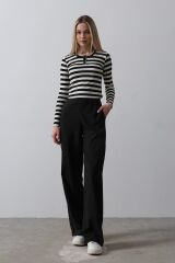 Beli Yarım Lastikli Palazzo Pantolon - Siyah