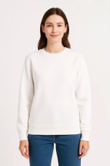 Üç İplik Düz Bisiklet Yaka SweatShirt - Beyaz