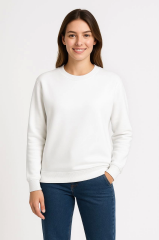 Üç İplik Düz Bisiklet Yaka SweatShirt - Beyaz