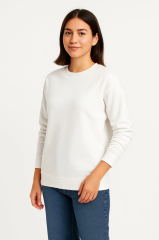 Üç İplik Düz Bisiklet Yaka SweatShirt - Beyaz