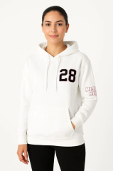 Üç İplik Kapüşonlu Ön Ve Arka Baskılı SweatShirt Hoodie - Beyaz