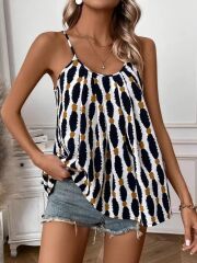 Kadın Askılı Yuvarlak Yaka Desenli Süprem Bluz