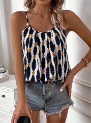 Kadın Askılı Yuvarlak Yaka Desenli Süprem Bluz