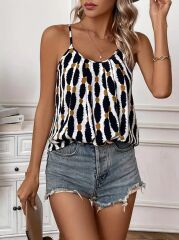 Kadın Askılı Yuvarlak Yaka Desenli Süprem Bluz