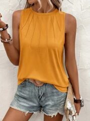 Kadın Kolsuz Bisiklet Yaka önden şerit Detaylı Viskon Bluz