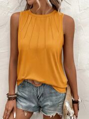 Kadın Kolsuz Bisiklet Yaka önden şerit Detaylı Viskon Bluz