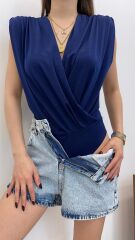 Kadın Sendy Kumaş Kruvaze Yaka Vatkalı Bluz