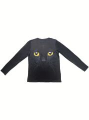 Kadın Uzun Kollu Bisiklet Yaka Kedi Desenli Süprem Bluz