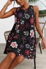 Kadın Askılı Yuvarlak Yaka Desenli A Kesim Süprem Elbise