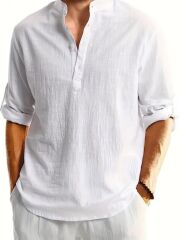 Erkek Uzun Kollu Hakim Yaka Düğmeli Erkek Müslim Gömlek