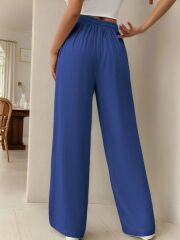 Kadın Yüksek Bel Bağcıklı Geniş Paçalı Uzun Bürümcük Pantolon