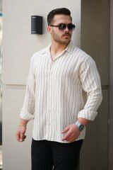 Erkek çizgili Keten Gömlek