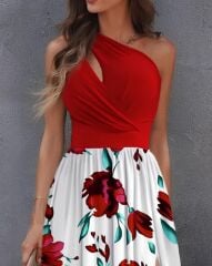 Kadın Tek Omuzdan Askılı Damla Detaylı üst Dalgıç Alt Süprem Maxi Elbise