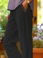 Kadın Beli Lastikli Bağcıklı Cep Ve Pantolon Ucu Güpür Detaylı Pantolon