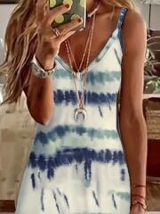 Kadın Ip Askılı V Yakalı Karışık Renkli Süprem Elbise