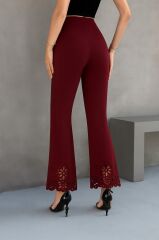 Kadın Yüksek Bel Paçaya Doğru Genişleyen Lazer çiçek Kesim Detaylı Ithal Krep Pantolon