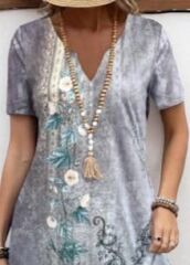 Kadın Kısa Kollu V Yakalı Desenli Süprem Elbise