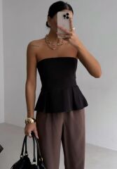 Pileli Straplez Bluz