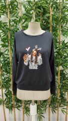 Kadın Yılbaşı özel Uzun Kollu Bisiklet Yaka Desenli Viskon Iki Iplik Bluz