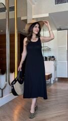 Kadın Askılı Yuvarlak Yakalı Viskon Elbise