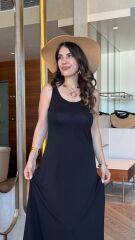 Kadın Askılı Yuvarlak Yakalı Viskon Elbise