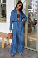 Denim Gömlek Plazzo Pantolon Takım 10163-08