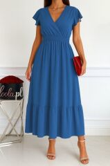 Kadın Kısa Kelebek Kollu Kruvaze Yakalı Beli Lastikli Aerobin Elbise