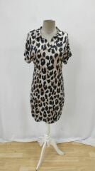 Kadın Kısa Kollu Yakalı Leopar Desenli Süprem Elbise