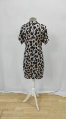 Kadın Kısa Kollu Yakalı Leopar Desenli Süprem Elbise