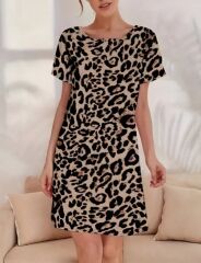 Kadın Kısa Kollu Bisiklet Yaka Dijital Baskılı Süprem Elbise