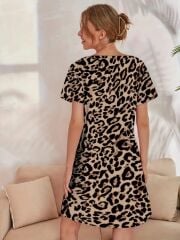 Kadın Kısa Kollu Bisiklet Yaka Dijital Baskılı Süprem Elbise