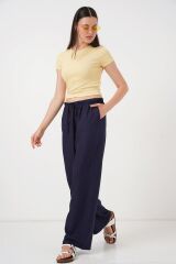 Geniş Paça Keten Pantolon 6735 - Lacivert