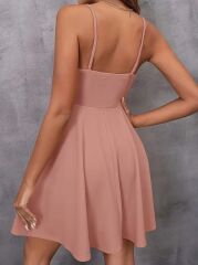 Kadın Ip Askılı Kruvaze Yakalı Kiloş Ithal Krep Elbise