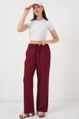 Geniş Paça Keten Pantolon 6735 - Bordo