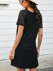 Kadın Kısa Kollu Yuvarlak Yaka şerit Kol Detaylı Viskon Elbise