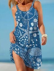 Kadın Askılı Deniz Yıldızı Desenli Süprem Elbise