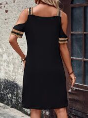 Kadın Askılı V Yakalı Omuzlardan Açık Kısa Viskon Elbise