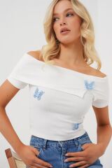 Madonna Yaka Kelebek Detaylı Bluz 957 - Beyaz