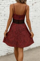 Kadın Ip Askılı Kruvaze Yakalı Desenli Mini Süprem Mini Elbise