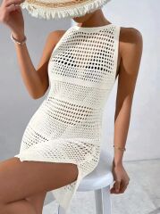 Kadın Askılı Derin Sırt Dekolteli Ajurlu Triko Pareo