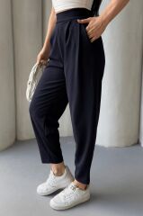 Kadın Scuba Krep Likralı Yan Fermuarlı Lastikli Harem Pantolon