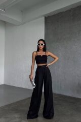 Üç Düğme Detayli Palazzo Pantolon