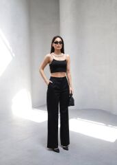 Arkasi Lasti̇kli̇ Pi̇leli̇ Dökümlü Wide Leg Pantolon