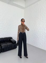 230 Gr Poly Viscose Lycra Metal Düğme Palazzo Pantolon