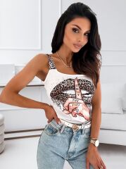 Kadın Leopar Askılı Leopar Baskılı Mikro Kumaş Bluz