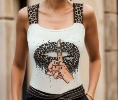 Kadın Leopar Askılı Leopar Baskılı Mikro Kumaş Bluz