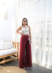 Keten Önü Çapraz Parçali Lasti̇kli̇ Ve Bağcikli Geni̇ş Paça Pantolon