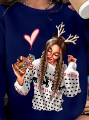 Kadın Yılbaşı özel Uzun Kollu Bisiklet Yaka Desenli Viskon Iki Iplik Bluz